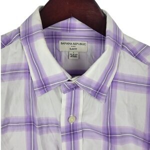 Banana Republic Mens Slim Fit Purple Plaid Long Sleeve Button Down Shirt